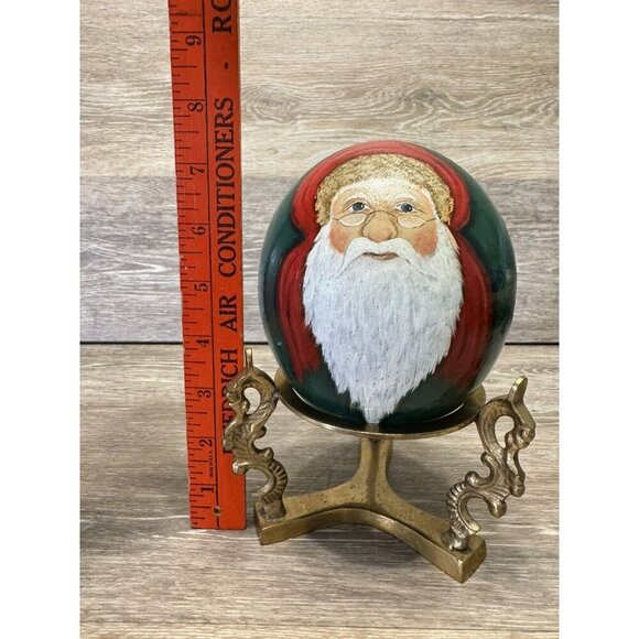 Santa Claus Sweet Face Gourd Hand Painted Christmas Folk Art Decor Signed Brass - Picture 14 of 14